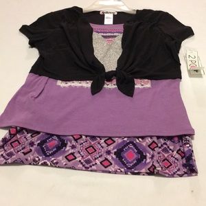 Hearts Purple & Black 2-piece skirt set silver heart tie Shirt NEW size 14 Cute